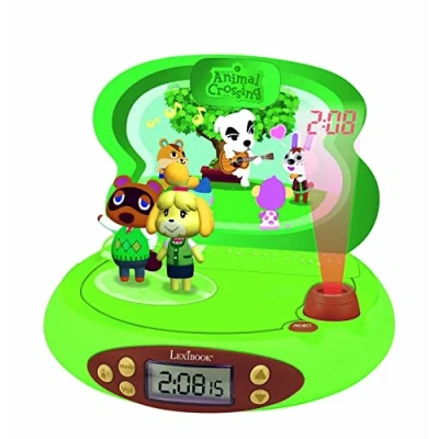 Immagine di Lexibook, Animal Crossing, Sveglia proiettore per bambini, luce notturna e proiezione dell&#039;ora sul soffitto, effetti sonori, alimentazione a batteria, verde, RP500AC