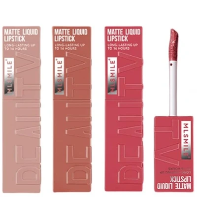 Immagine di KTouler Set di 3 rossetti liquidi opachi, velvet smooth nude gloss, idratanti a lunga durata, con confezione regalo (A)