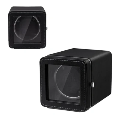 Immagine di Mcbazel Carica Orologi Automatico Rotante, Elegante Scatola Automatica Singola con Motore Silenzioso, 4 Modalità di Rotazione, Rettangolare in Pelle PU Luce LED Nero