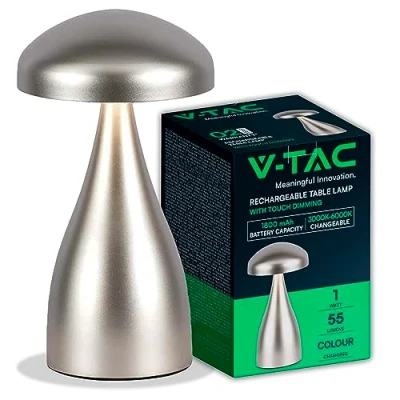 Immagine di V TAC Lampada da Tavolo senza Fili LED Dimmerabile in Metallo Argento Wireless per Uso Interno Casa o Ristorante Design Elegante Luce Calda, Fredda, Naturale 3 1