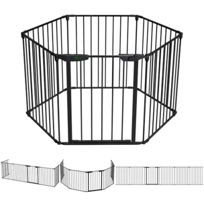 Immagine di VOUNOT Barriera di Sicurezza 375 cm per Bambini e Cani, Cancello Cancelletto Griglia Camino, Preassemblato, 6 Pannelli Protettiva Pieghevole Porte o Scale, Nero