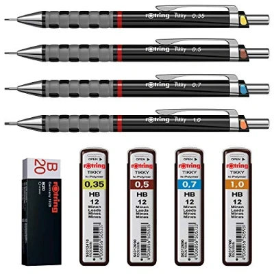 Immagine di rOtring Tikky Kit da 3 portamine con codice cromatico 0,35 / 0,5 0,7, 4er Komplettset, 1