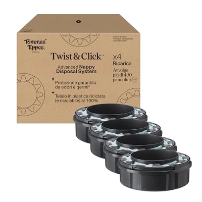 Immagine di Tommee Tippee ricariche originali per Sistema Avanzato di Smaltimento Pannolini Twist and Click, confezione esclusiva da 4, una ricarica facile e conveniente