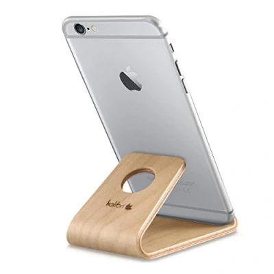 Immagine di kalibri Supporto Smartphone Universale da Tavolo Stand Cellulare Tablet Compatibile con iPad e iPhone Sostegno Dock scrivania Legno Betulla