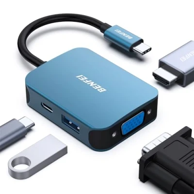 Immagine di BENFEI HUB USB C 4in1, Multiporta Adattatore con 4K HDMI / 1080P VGA 5 Gbps 3.0 Porta dati/Tipo 60W Power Delivery, per iPhone 15 Pro/Max MacBook Pro/Air 2023 iPad Pro iMac S23 XPS17