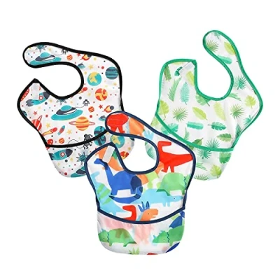 Immagine di PandaEar 3 Pezzi Bavaglino Neonato Impermeabili con Tasca, super leggero plastica EVA, Bavaglini pappa svezzamento, lavabile, resistente all&#039;olio e agli odori 6 36 mesi (Ragazzo ragazza)