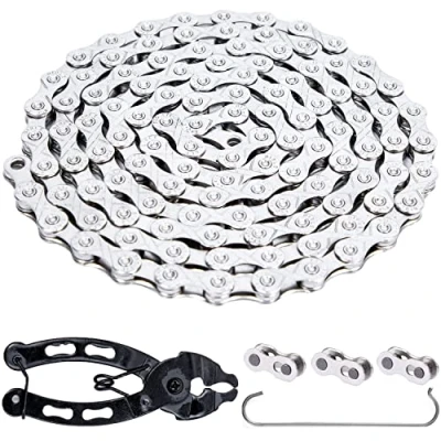 Immagine di YBEKI Catena per Bicicletta 9/10/11/12 velocità 1/2 x 11/128 Pollici 116 Maglie Bici da Strada, MTB (Argento 11 velocità)
