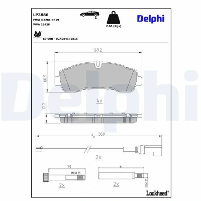 Immagine di Kit pastiglie freno, Freno a disco DELPHI LP3886
