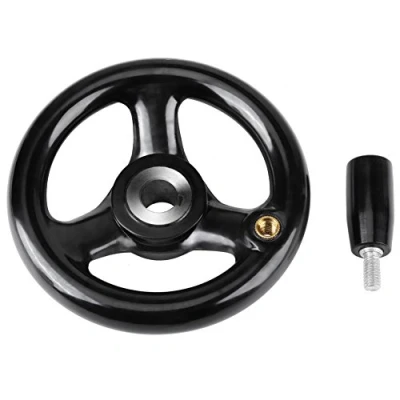Immagine di Broco 1PC Volantino per tornio, a manovella 12mm Rotondo nero 3 razze di fresatura raggio in bachelite Isolamento plastica Tornio