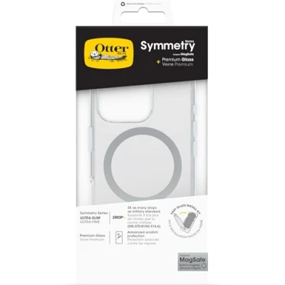 Immagine di OtterBox Bundle per iPhone 16 Pro cover Symmetry Series Clear MagSafe testata 3x vs norme MIL STD 810G + protezione schermo vetro Premium Glass, Trasparente