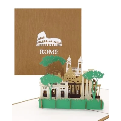 Immagine di biglietto pop up 3D &quot;Roma Panorama&quot; come souvenir, buoni, biglietti di invito, compleanno, invito e buono viaggio