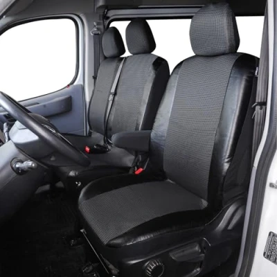 Immagine di TOYOUN Coprisedile Universale per Furgone 3 Posti Ecopelle e Tessuto Stampato Auto 2 In 1 Singolo Doppio Grigio