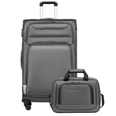 Immagine di COOLIFE valigia trolley da viaggio di 4 ruote in tessuto bagaglio a mano serratura TSA La contiene 1 grande borsa tracolla, grigio., Großer Koffer Set 2tlg, Softbox