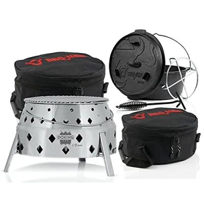 Immagine di BBQ Toro Set da 6 pezzi per Dutch Oven con grill &quot;DOKING&quot; Oven, sollevatore coperchio, sottopentola, borsa trasporto griglia pieghevole 3 in 1 9 QT
