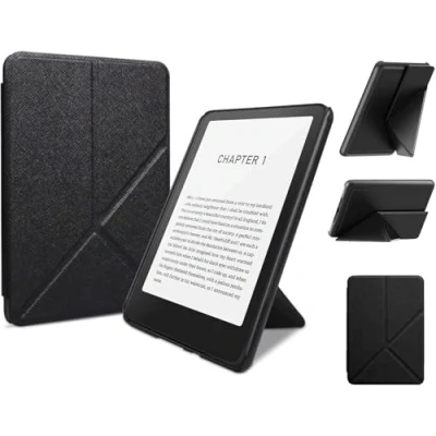 Immagine di Custodia pieghevole per Kindle Paperwhite 12a generazione 2024 da 7 pollici, guscio sottile e leggero in pelle PU con sveglia/sonno automatico angoli di visualizzazione multipli (nero)