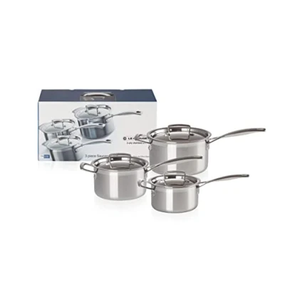 Immagine di le Creuset Set 3 pezzi casseruole in acciaio inox, diameter 16,18,20 cm, Volume 1.9,2.8,3.8L, Compatibile con Tutte Fonti di Calore, Induzione Inclusa, 96209000001000