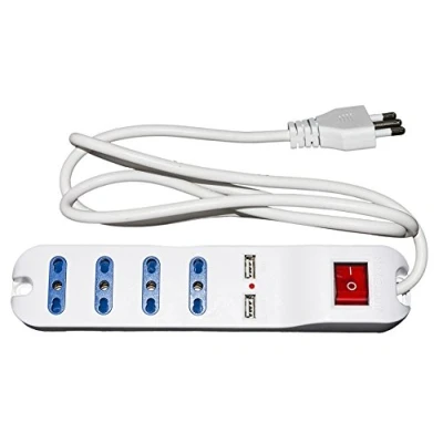 Immagine di Link LKMP04USB Multipresa 4 Prese Universali ITA 10/16 a Spina 16 con Interruttore 2 USB, Bianco
