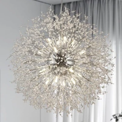 Immagine di CAI HAI lampadario moderno in cristallo Dandelion, da cucina, camera letto, soggiorno, a 16 luci (argento, 80 cm)