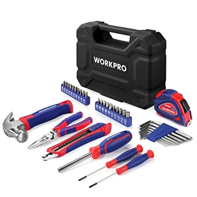 Immagine di WORKPRO Set di Attrezzi 35 Pezzi, Cassetta Completa in 1 con Coltello, Martello, Pinze, Cacciavite, Metro a Nastro, Chiave Brugola, Perfetto per Tutti i Lavori Casa e Ufficio