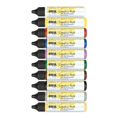 Immagine di Kreul 49798 Set di 10 Penne per candele x 29 ml, Punta fine, Colore con Cera d&#039;api Decorare e dipingere Le Candele, Multicolore, 35604