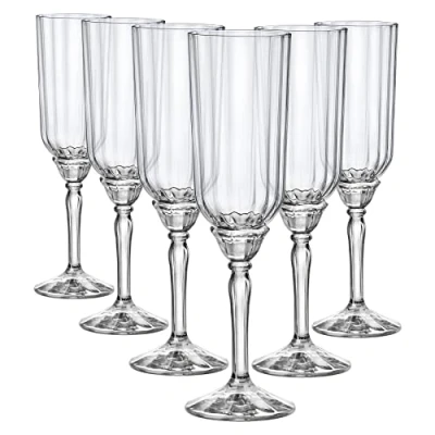Immagine di Rocco Bormioli Florian Set 6 Calici in Vetro, Piede Trasparente, per Prosecco, 21cl