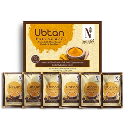 Immagine di Nutriglow Natural&#039;s Ubtan Facial Kit for Glowing Skin, Tan Removal with Haldi &amp; Chandan, 60Gm