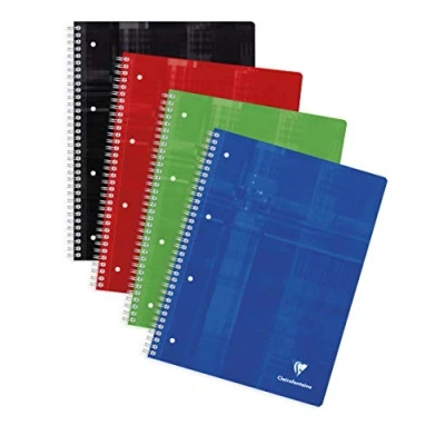 Immagine di Clairefontaine 8249C Un Quaderno a spirale Perforé A4+ 22,5x29,7 cm 240 pagine staccabili quadretti piccoli Cadrées avec margini carta bianca 90g copertina in laminata colore casuale