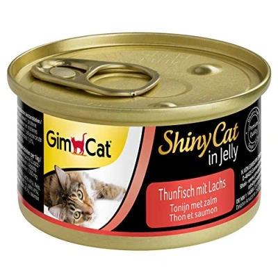 Immagine di GimCat ShinyCat in gelatina tonno e salmone, Cibo umido con pesce per gatti, Ricco di proteine, 24 Lattine, x 70 g