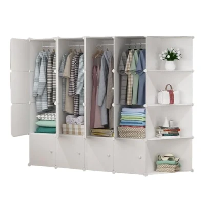 Immagine di MAGIC SELECT Armadio Modulare, Scaffalatura Organizzatore Modulare per Abiti la Casa, Ripiano Portaoggetti Camera da Letto, 20 Moduli, 3 Barre, 140x140 cm, Bianco