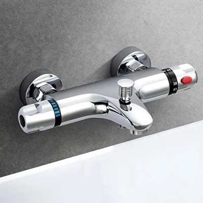 Immagine di Miscelatore Termostatico per Doccia, Rubinetto Doccia di Pulsante Sicurezza, Valvola Termostatica Moderna Cromata (Miscelatore Doccia)