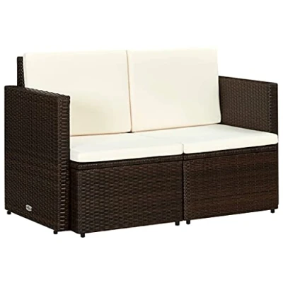 Immagine di vidaXL Divano a 2 Posti in Polyrattan Marrone Arredo Giardino Sofa con Cuscini