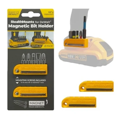 Immagine di StealthMounts Yellow Magnetic Bit Holder Drill Organiser Perfect Compatible with Dewalt XR &amp; Flexvolt Drills and Impacts (2 Pack)