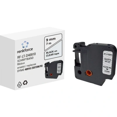 Immagine di Cassetta nastro Renkforce RF LT D40910 Compatibile sostituisce DYMO D1 40910 9 mm Colore Nastro: Trasparente carattere: Nero 7 m