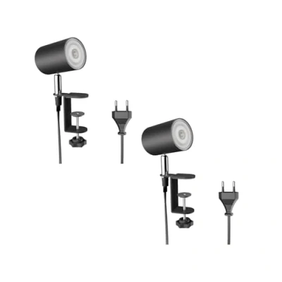Immagine di ledscom.de 2 pz. lampada a morsetto WAIKA, interruttore, nero opaco, incl. LED GU10, regolazione 3 livelli: max. 374lm bianco caldo