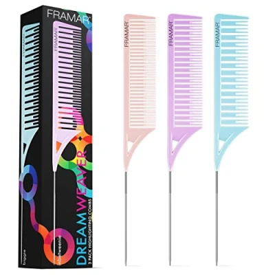 Immagine di FRAMAR Dreamweaver Set di pettini per highlighter pettine capelli a coda topo con in metallo, parrucchiere, spillo Confezione da 3 pastelli