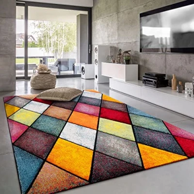 Immagine di Paco Home Tappeto Salotto Moderno Pelo Corto Motivo Geometrico 3D, Dimensione:200x290 cm, Colore:Multicolore 3
