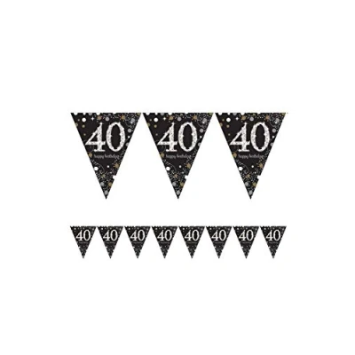 Immagine di Amscan 9900568, 1,8 m, oro, festa per 40esimo Prismatic Festone con scritta &quot;Happy Birthday&quot;