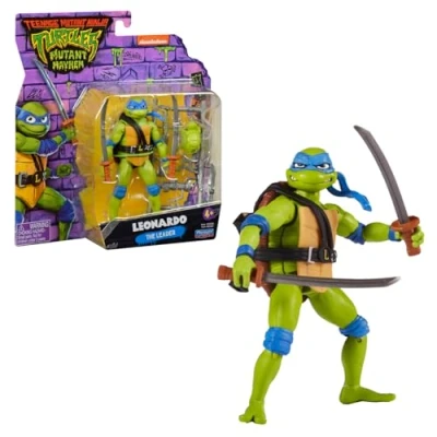 Immagine di Giochi Preziosi Leonardo Tartarughe Ninja Caos Mutante, in versione Action Figure Base Articolata da 12 cm, Personaggio con Armi Combattimento, Per Bambini dai 4 anni