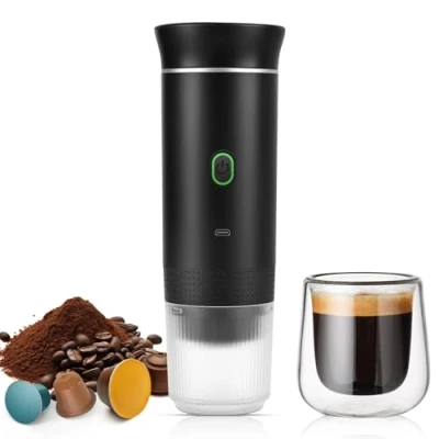 Immagine di Weinsamkeit Macchina Caffè Portatile, Caffe Espresso Elettrica Portatile con Auto Riscaldamento Mini Caffettiera da Viaggio Ricaricabile Capsule NS e Macinato per Campeggio, Ufficio