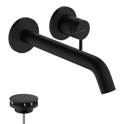 Immagine di hansgrohe 73351670 Miscelatore monocomando lavabo ad Incasso a Parete, Nero Opaco, Auslauflänge 22,5cm