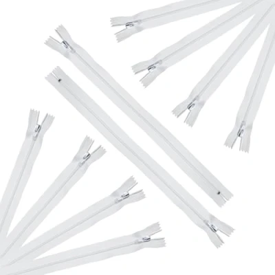 Immagine di Trimz 18 cm ( 7 Pollici) Bianco One Way End Stop Zip con 4 mm Denti Pezzi, Poliestere, 50, 10 unità