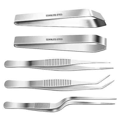 Immagine di SelfTek 5 Pezzi Pinze in Acciaio Inox da 3 Pollici 6.3 Pinzette 4,7 Piatte e Inclinate per Pesci Utensili Cucina Medici la Bellezza