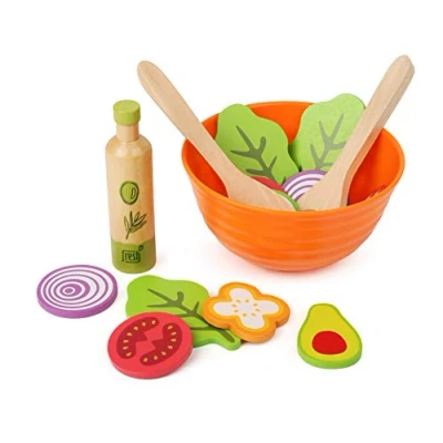 Immagine di Small Foot Set Legno, Accessori per Piatto Vegetariano la Cucina, incl Ciotola,Posate Insalata e condimento Giocattoli, Multicolore, 11476