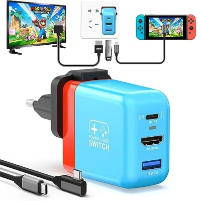 Immagine di RREAKA Switch Dock for Nintendo OLED, 3 in 1 TV Adapter with 4K 60Hz HDMI, USB 2.0 Port, Type C 30W Charger, Portable Docking Station Travel, Samsung Dex S24, MacBook