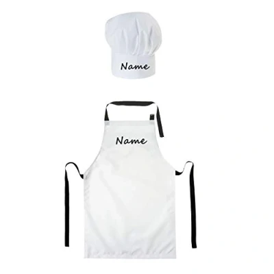 Immagine di Ferocity Set Cappello da cuoco e grembiule regolabile Per i bambini con il tuo nome accessori cucina testo desiderato Bianco [099]