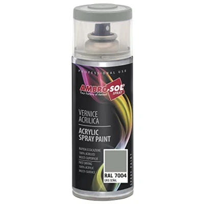 Immagine di Ambro Sol V4007004 Smalto Acrilico Multiuso, Vernice Brillante per Interni ed Esterni, Adatto Qualsiasi Tipo di Materiale, Bomboletta Spray in Banda Stagnata Riciclabile 400 ml, Grigio Segnale