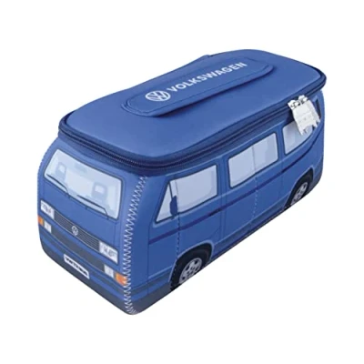 Immagine di BRISA VW Collection Volkswagen beauty case da viaggio in Neoprene trousse trucchi, porta oggetti con manico, Campervan T3 Bus design (Blu/Grande)