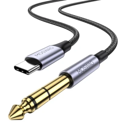 Immagine di MOSWAG Cavo Audio Stereo da USB C a 6,35 mm di Pollice,Cavo Tipo 6,35mm TRS per Amplificatore,Cuffie Monitor,Mixer Console Missaggio,Amplificatore