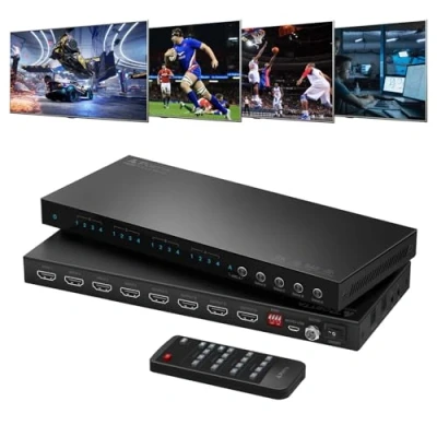 Immagine di Matrice HDMI 4x4 4K 60Hz, PORTTA 4 in Out Switch Splitter con ARC, estrattore audio Toslink da 3,5 mm, 16 modalità EDID, downscale e supporto remoto IR 2.0b, HDCP 2.3/2.2/1.4, HDR, 18 Gbps