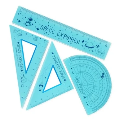 Immagine di Legami Set di Geometria, con Righello da 15 cm, Squadra 60 10 Goniometro 180 per la Scuola, Custodia Inclusa, Materiale Flessibile, Tema Space